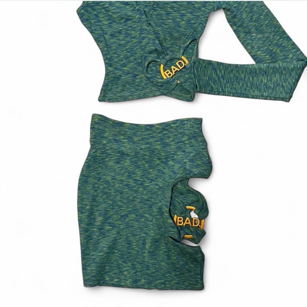 Trendy Green Two-Piece Set with Yellow Accents